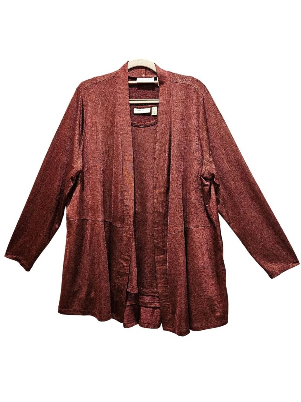 Susan Graver Jacket top Set Womens 1X Red Pocket Open Long Sleeve Tank Stretch